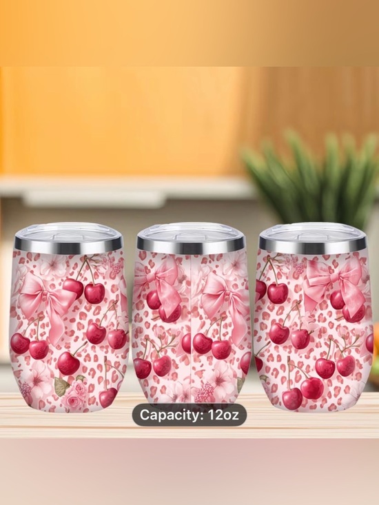 Other - Pink Cherry Print 12oz Tumbler -